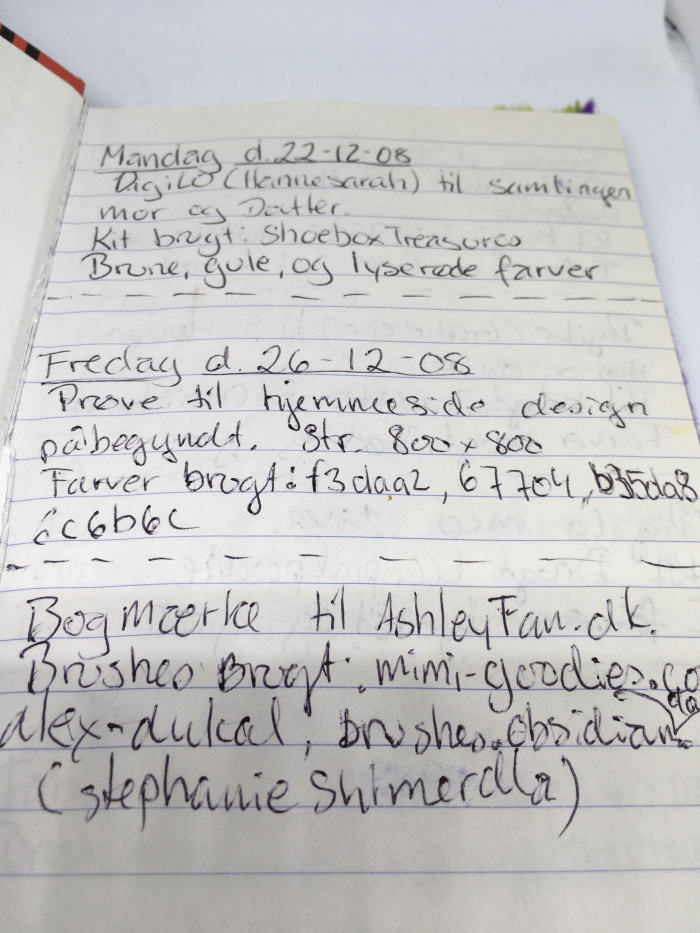 Et nærbillede af noterne i min notesbog